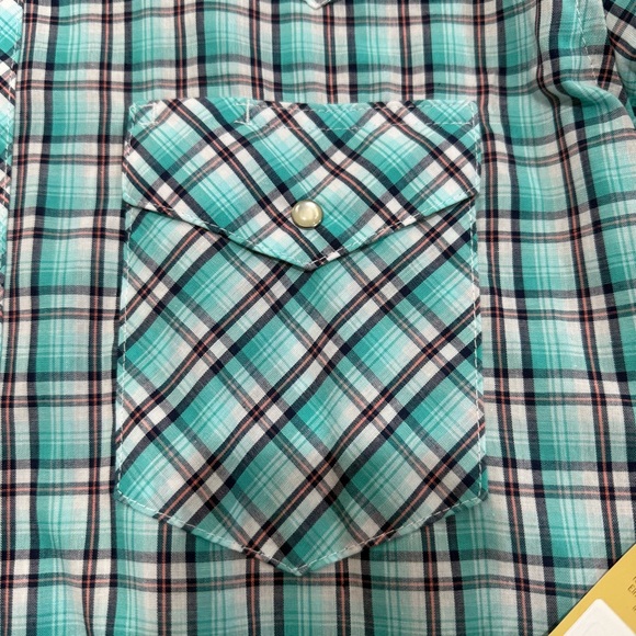 Wrangler Western Shirt Turquoise Plaid Snap Front Long Sleeve Men’s Large Cowboy - Picture 14 of 16